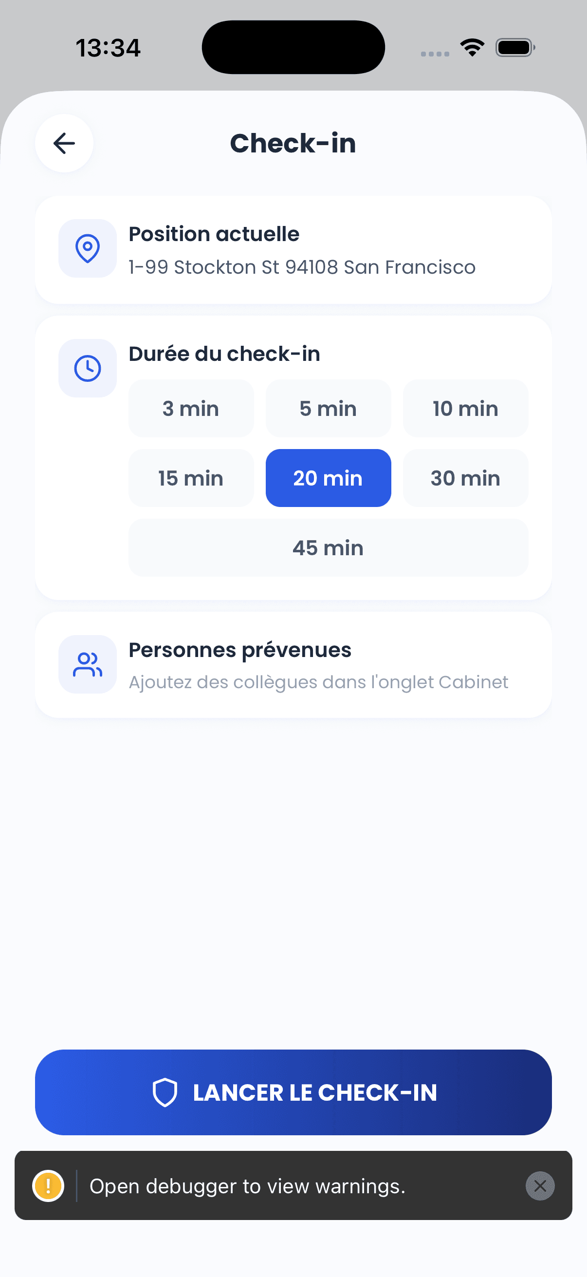 Écran de check-in SentIDEL